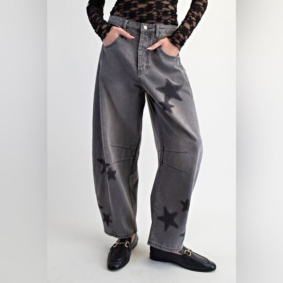 Easel “Stargazer Barrels” Baggy Barrel Jeans | Black Denim - Picture 2 of 6